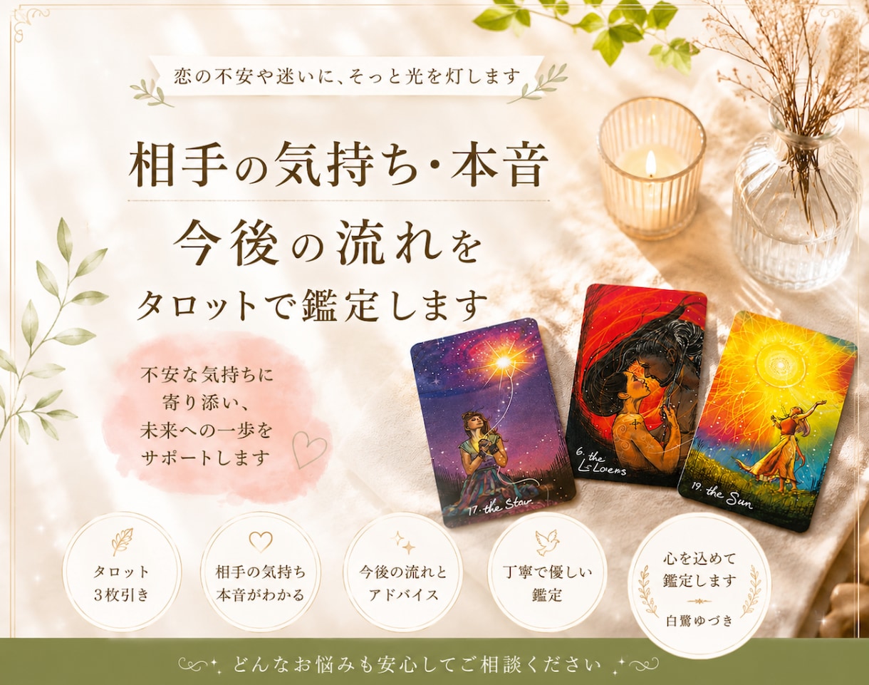 相手の気持ちと今後の流れを鑑定します 相手の本音を読み解き未来への道標をお伝えします イメージ1