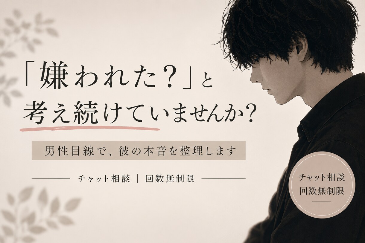 彼の本音が分からず苦しい人へ。男性目線で整理します 「嫌われた？」を1人で考え続けていませんか？ イメージ1