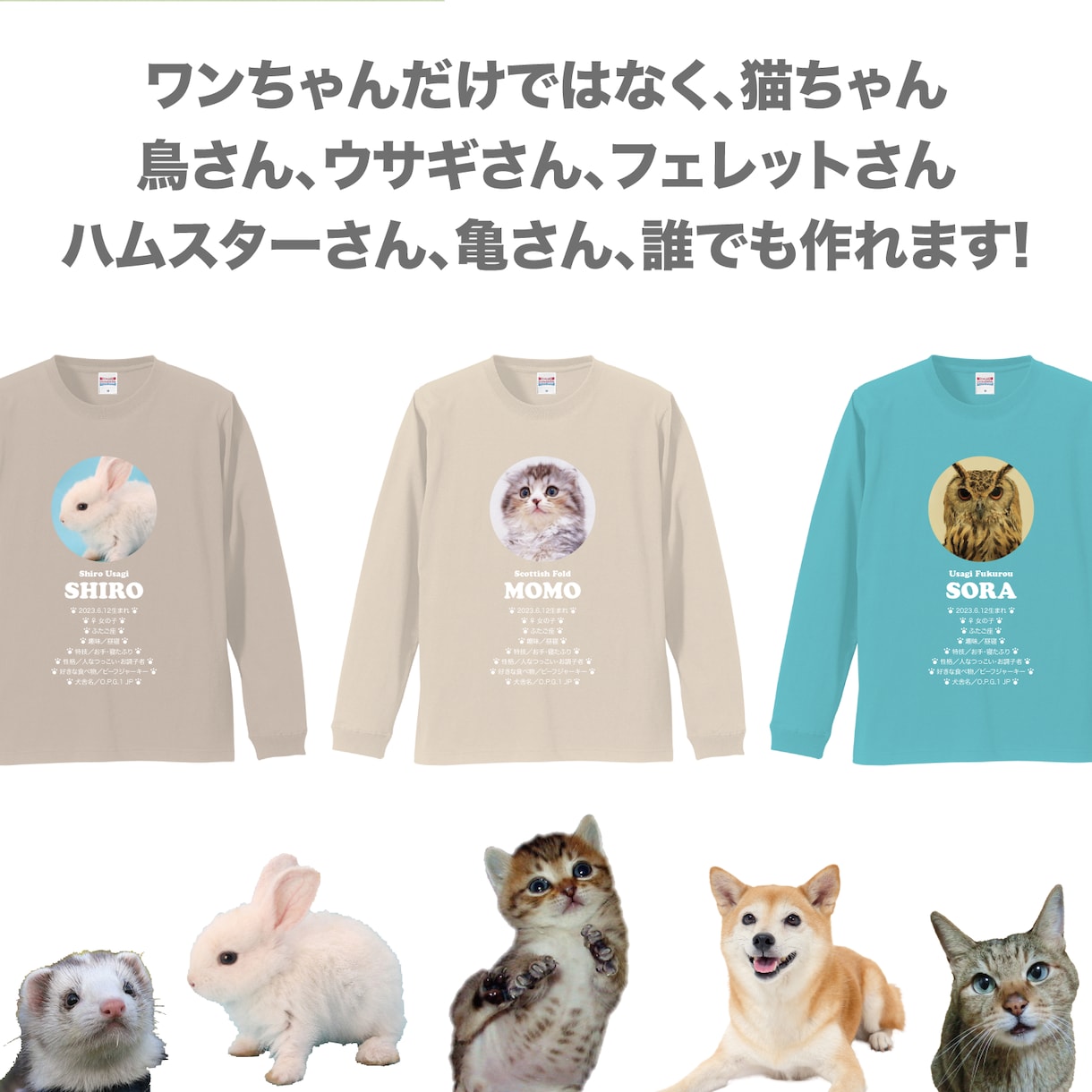 ペット（犬　猫）の画像で、うちの子Tシャツ作ります プロフィール入りだから着ているだけで自己紹介が出来ちゃいます イメージ5