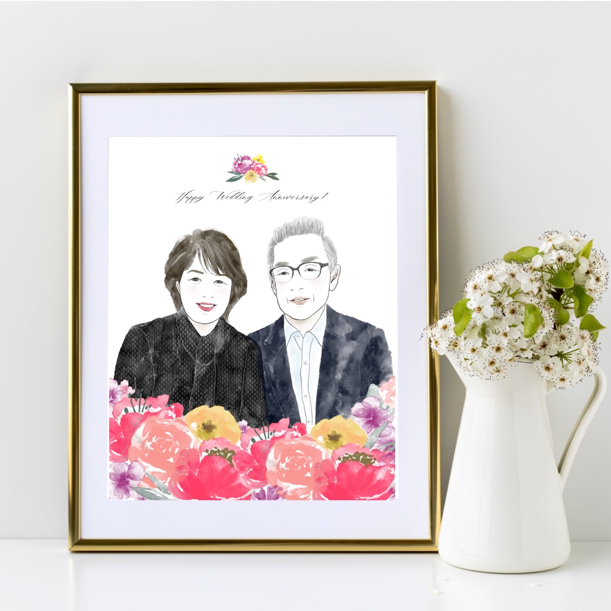 写真を元にふんわり優しい水彩画風の似顔絵描きます 文字入・A4印刷無料★誕生日や還暦・長寿のお祝いのプレゼント イメージ3