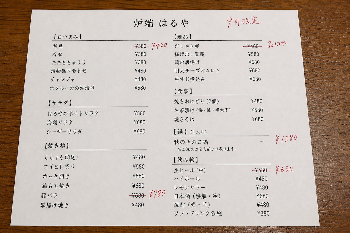 飲食店メニュー表の差し替え｜3プランから選べます 価格改定や季節変更に対応。印刷用データまで整えます イメージ5