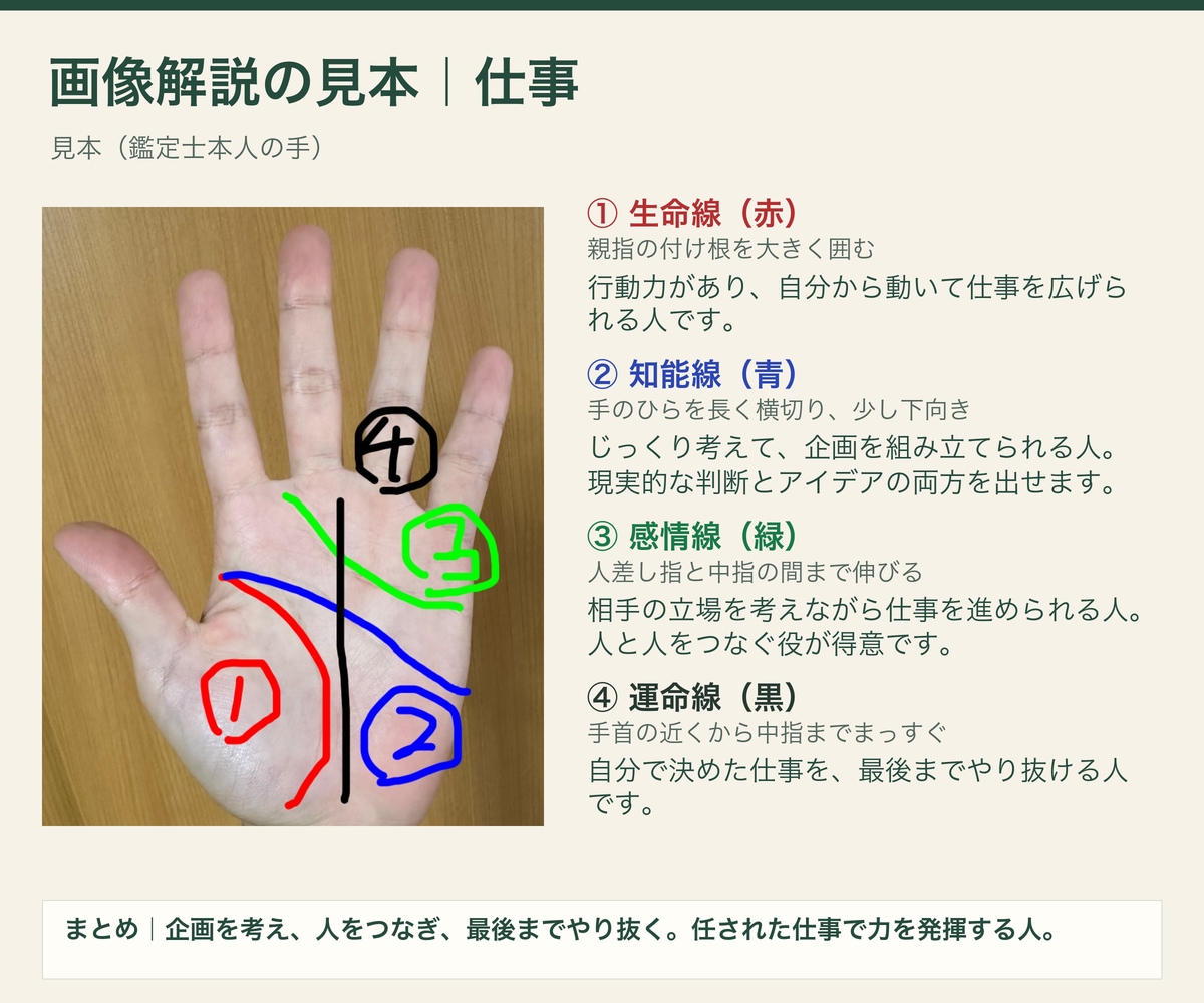 画像解説付き｜手相で適職と仕事の強みを読み解きます 向いている仕事・力が出る場面を、線ごとに解説 イメージ2