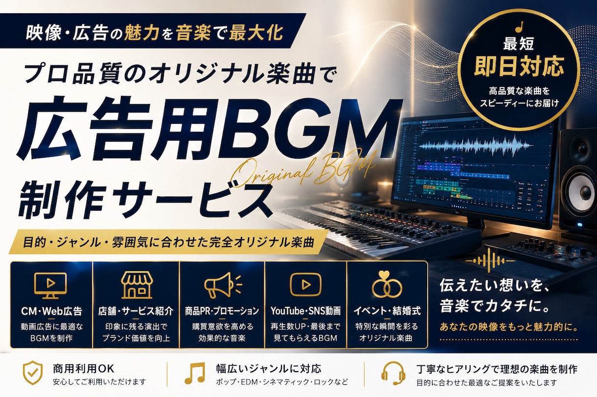 広告用の音楽•BGM作成します オリジナルの楽曲で認知度を拡大しましょう イメージ1