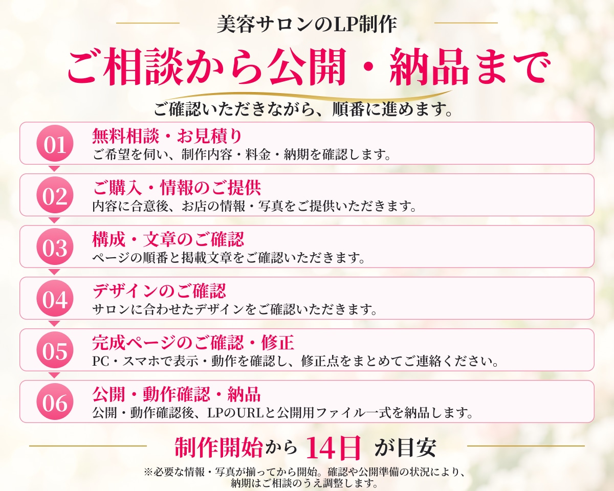 美容サロン特化！集客につながるLPを制作します 原稿なしでもOK！文章・デザイン・公開までお任せください イメージ4