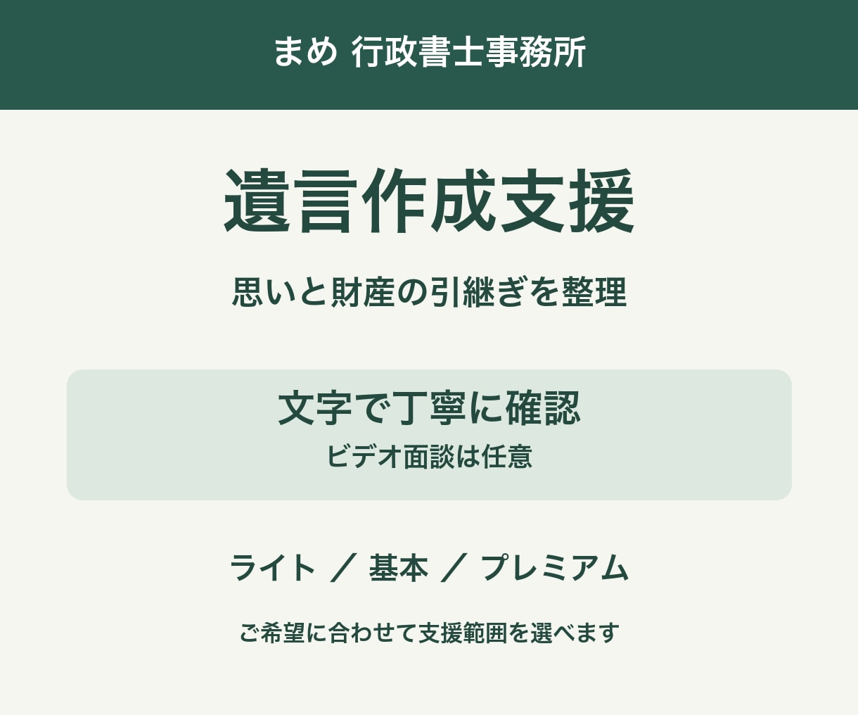 ご希望を伺い遺言書の原案作成を支援します 文字で丁寧に確認。思いと財産の引継ぎを整理 イメージ1