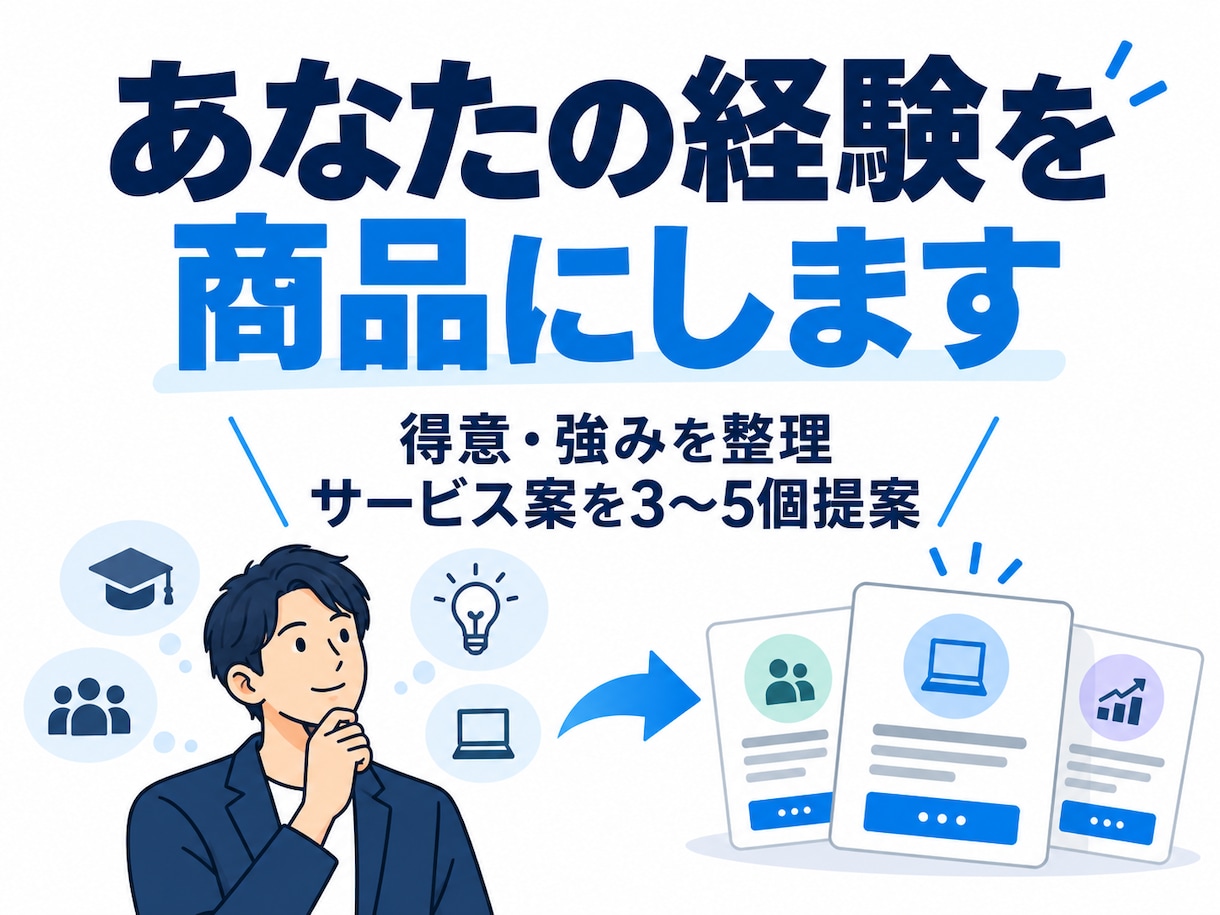 あなたの得意・経験から売れるサービス案を考えます 「自分何ができる？」を整理し、商品になる形まで一緒に考えます イメージ1