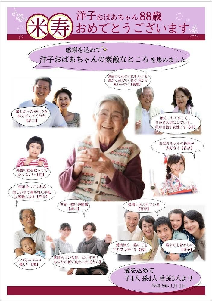 全員の顔写真を載せた、大きい寄せ書きを制作します 誕生日、お祝い、敬老の日のプレゼントに♪(人数追加料金なし) イメージ1