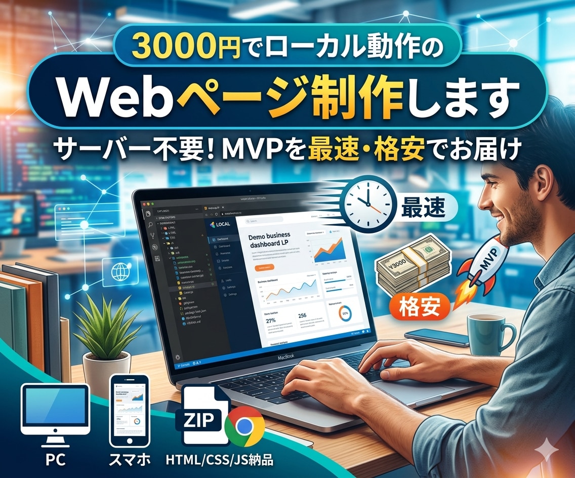 3000円でローカル動作のWebページ制作します サーバー不要！MVPを最速・格安でお届けします イメージ1
