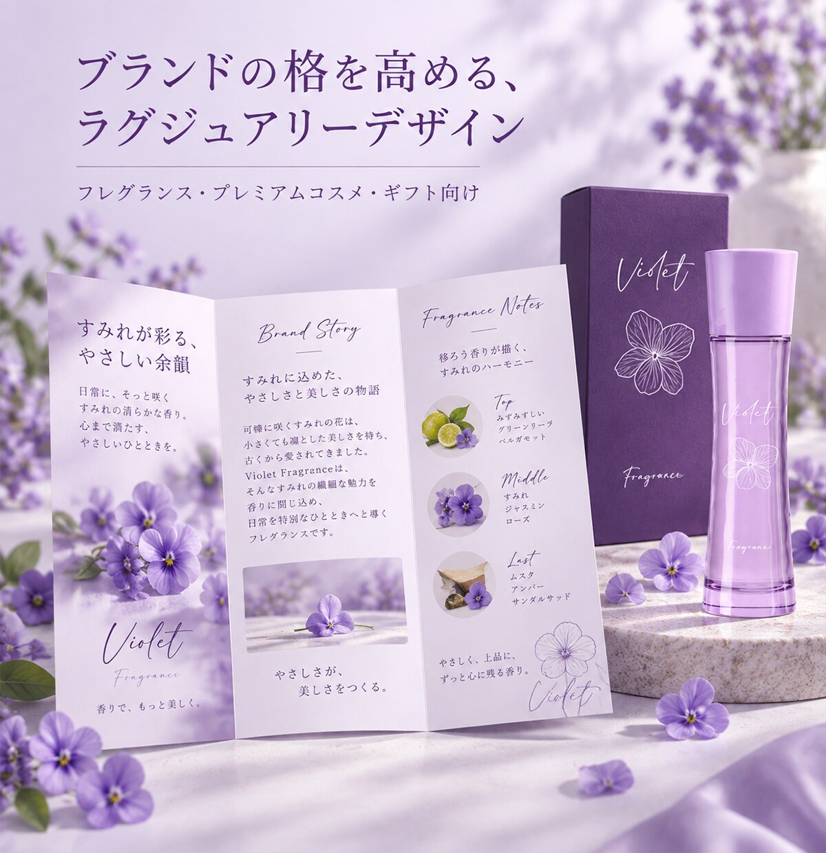 コスメ・サロン専門！三つ折りリーフレット制作します サロンやコスメの魅力を上品に伝える三つ折りパンフレットを制作 イメージ5