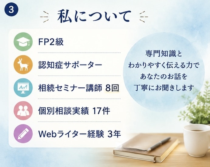 親のことが気になる方のお話をお聞きします 親の介護や認知症、終活など気になることを気軽にお話しください イメージ3