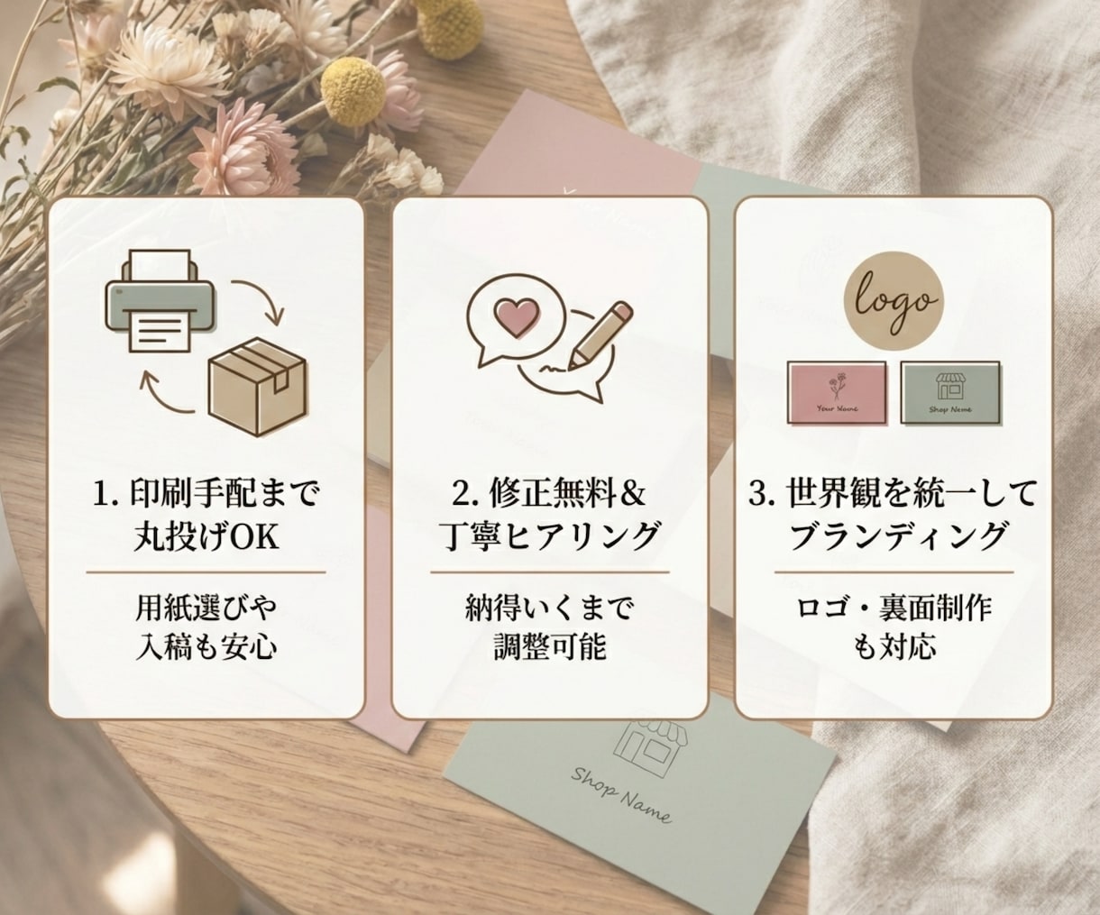 印刷代行OK！大人可愛い名刺・カードを作成します くすみカラーや北欧風◎修正無料＆入稿丸投げで安心納品 イメージ3
