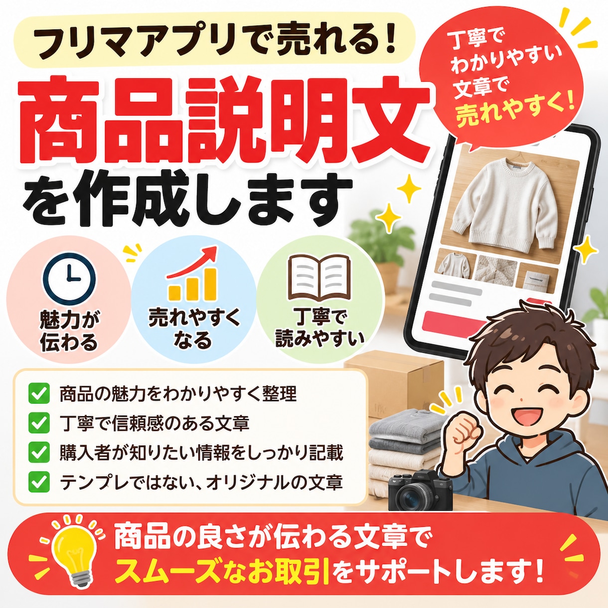 フリマアプリの商品説明文を丁寧に作成します 商品の魅力が伝わる読みやすい文章をお届けします イメージ1