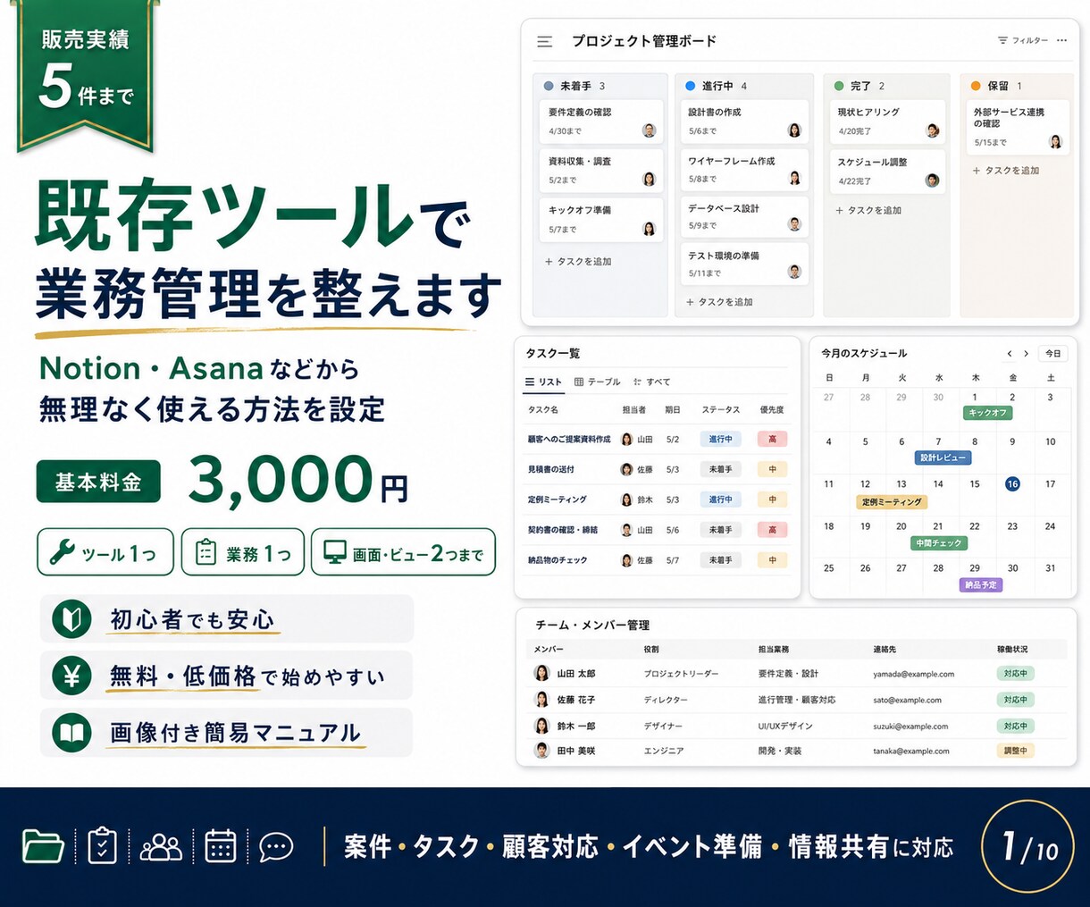 既存ツールで業務管理を整えます Notion等から無理なく使える方法を設定します イメージ1