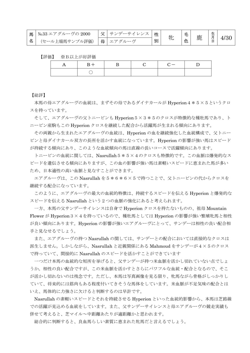国内外のセール上場馬の血統診断をいたします セールで売却・購買実績のある経験を活かして血統を診断します イメージ1