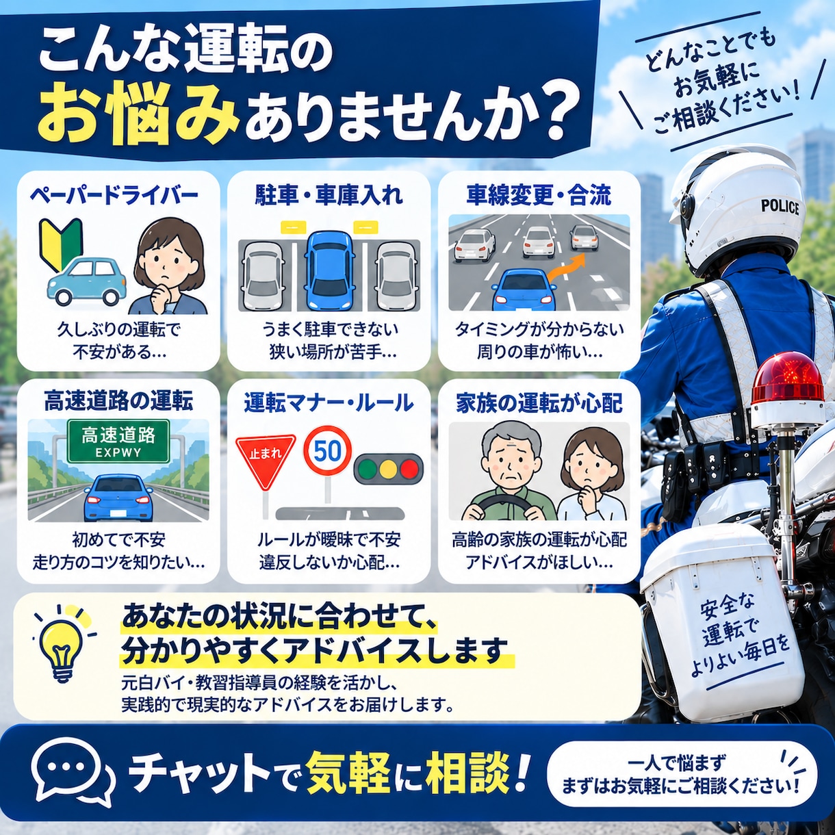 元白バイ・教習指導員が運転の悩みに答えます 運転の不安や苦手を一緒に解決します イメージ2
