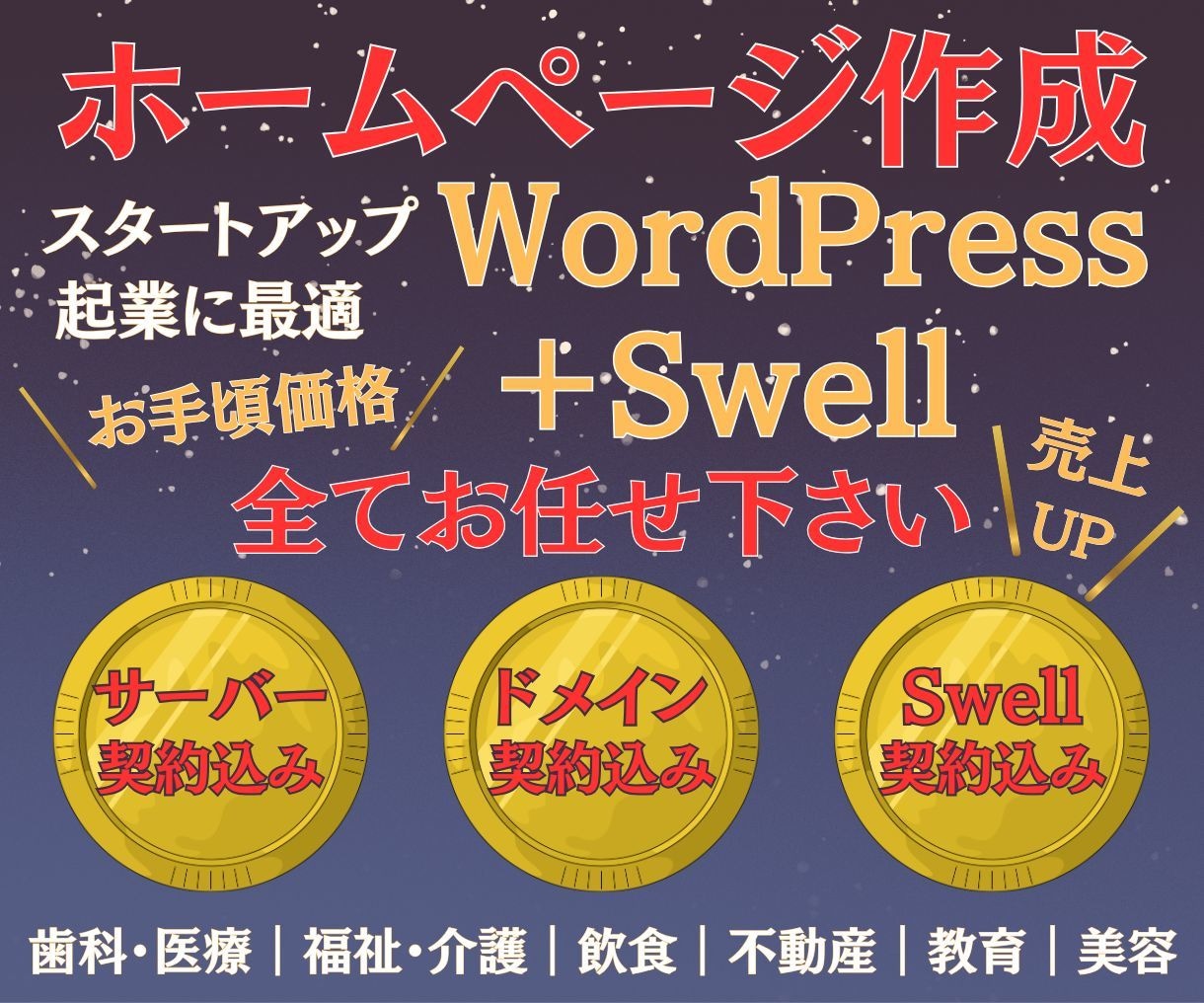 ホームページ 作成 ワードプレスで格安 制作します ドメイン サーバー SWELLテーマ【全て込】お任せください イメージ1