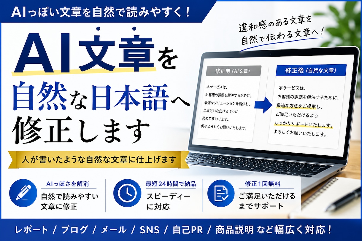 AI文章を自然な日本語へ修正します AI感を抑えて自然で伝わる文章へ イメージ1