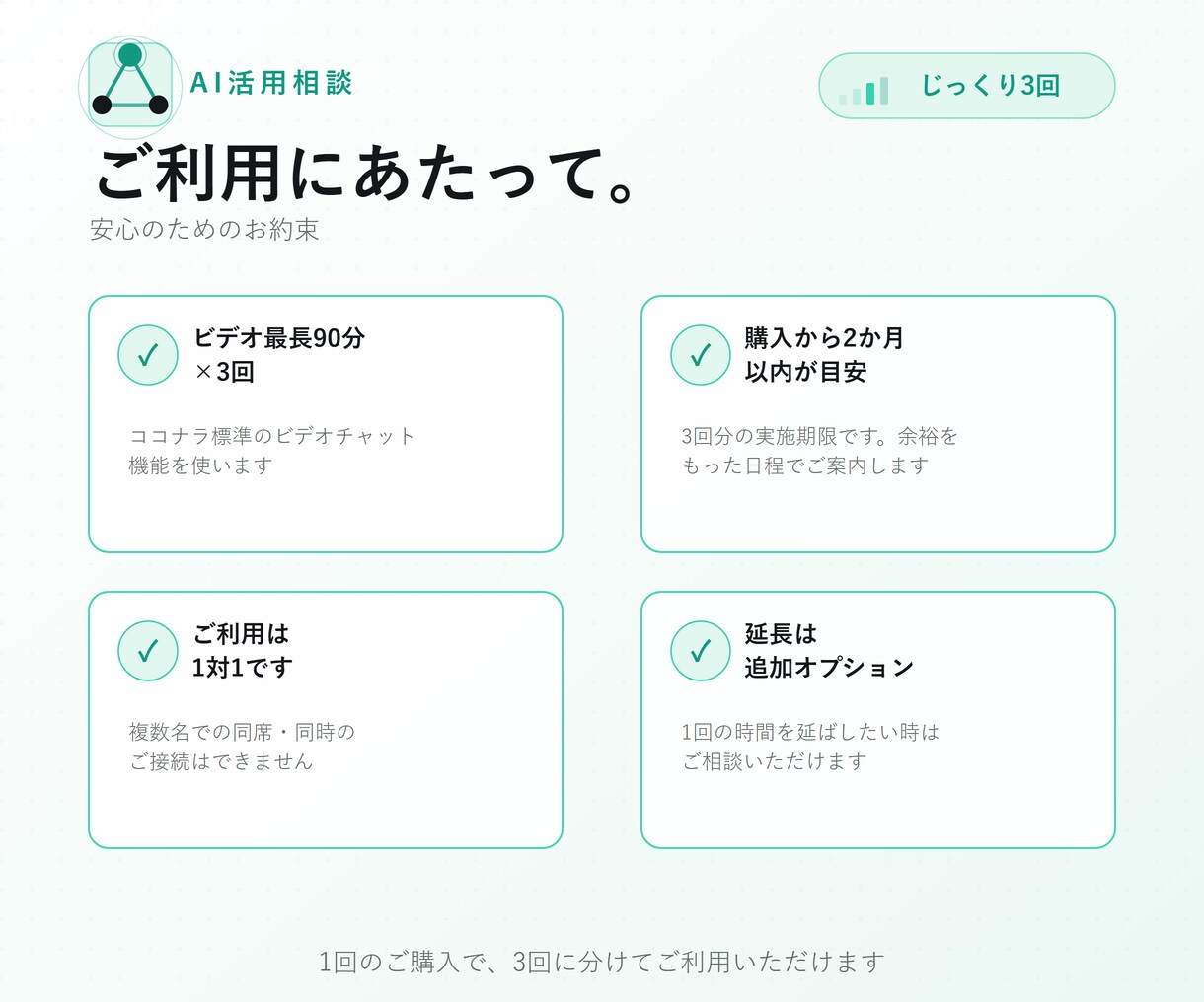 ChatGPT・Claudeを3回で実務化します 1回で終わらせない3回セットの相談 イメージ3