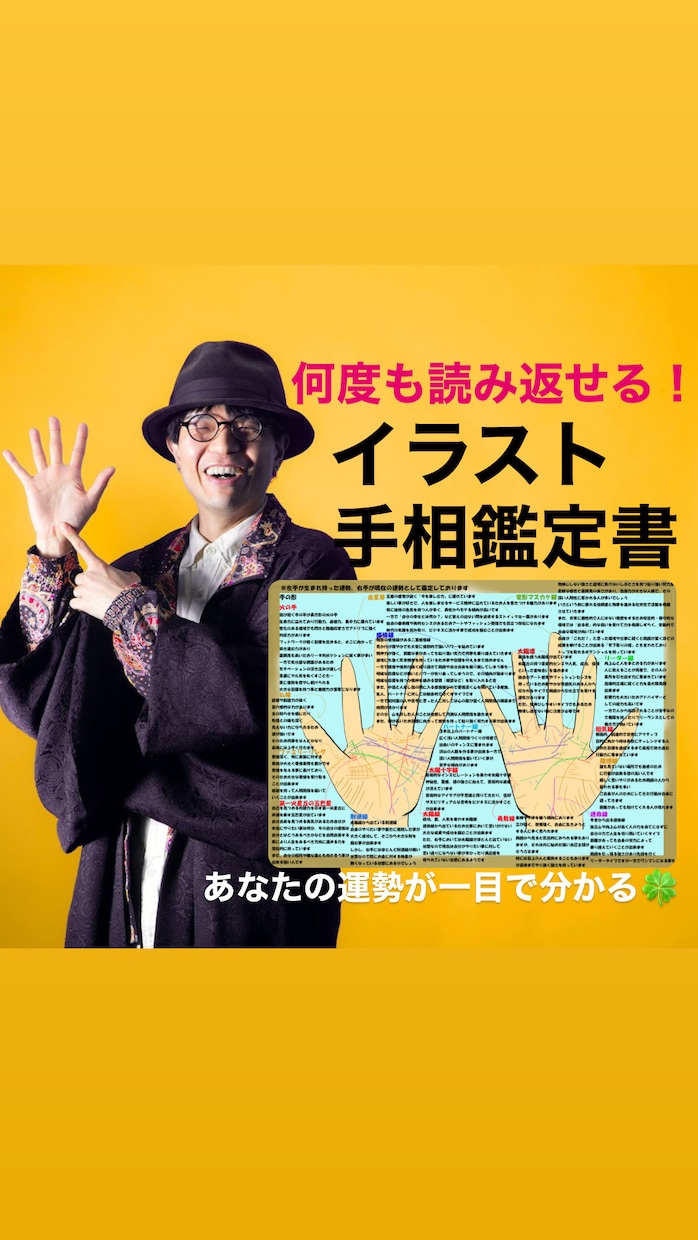 運勢が一目で分かる☆イラスト手相鑑定書作ります 金運、仕事運、恋愛運！何度も読み返せるアドバイスも沢山☆ イメージ1