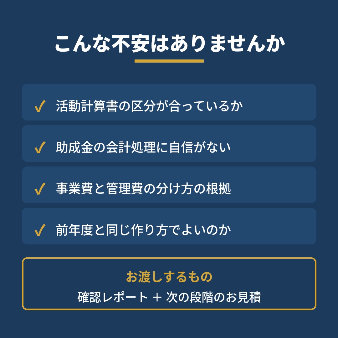 NPO法人の決算書を提出前に確認します 総会や所轄庁への提出前に第三者の目を入れます イメージ2