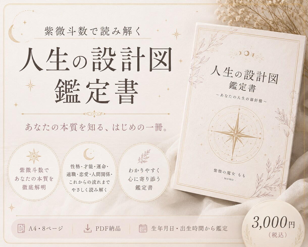 紫微斗数で読み解く人生の設計図鑑定書を届けます あなたの本質を知る、はじめの一冊。 イメージ1
