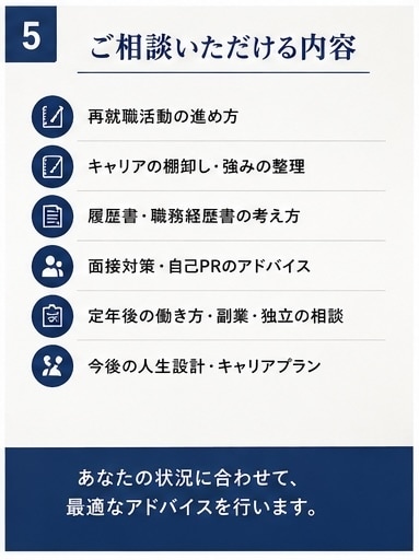 60代の再就職相談を親身にお受けいたします 「あなたの経験には必ず価値があります」 イメージ5