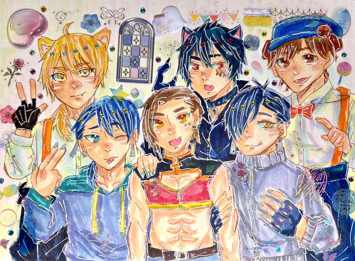 シールコラージュのアナログイラストをお描きします アナログでしか出せない特別な煌めきをご提供します✩ イメージ1