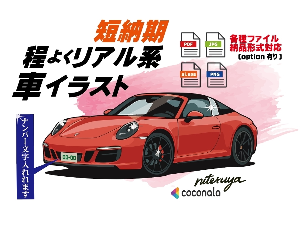 写真から愛車の高解像度車イラスト作成します SNSアイコン・ステッカー・プレゼント用愛車イラスト｜短納期 イメージ1