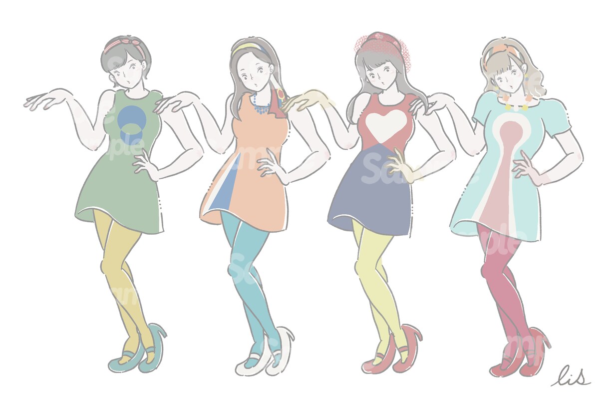 くすみカラーが可愛いイラストを描きます やわらか シンプル レトロ 80年代 くすみ パステル ◎ イメージ6