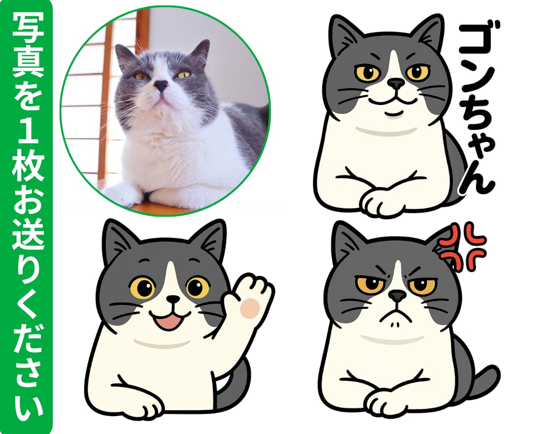 猫ちゃん、わんちゃんのLINEスタンプ作成します 写真を1枚送るだけ。ペットの似顔絵スタンプ8個♡商標利用可 イメージ2