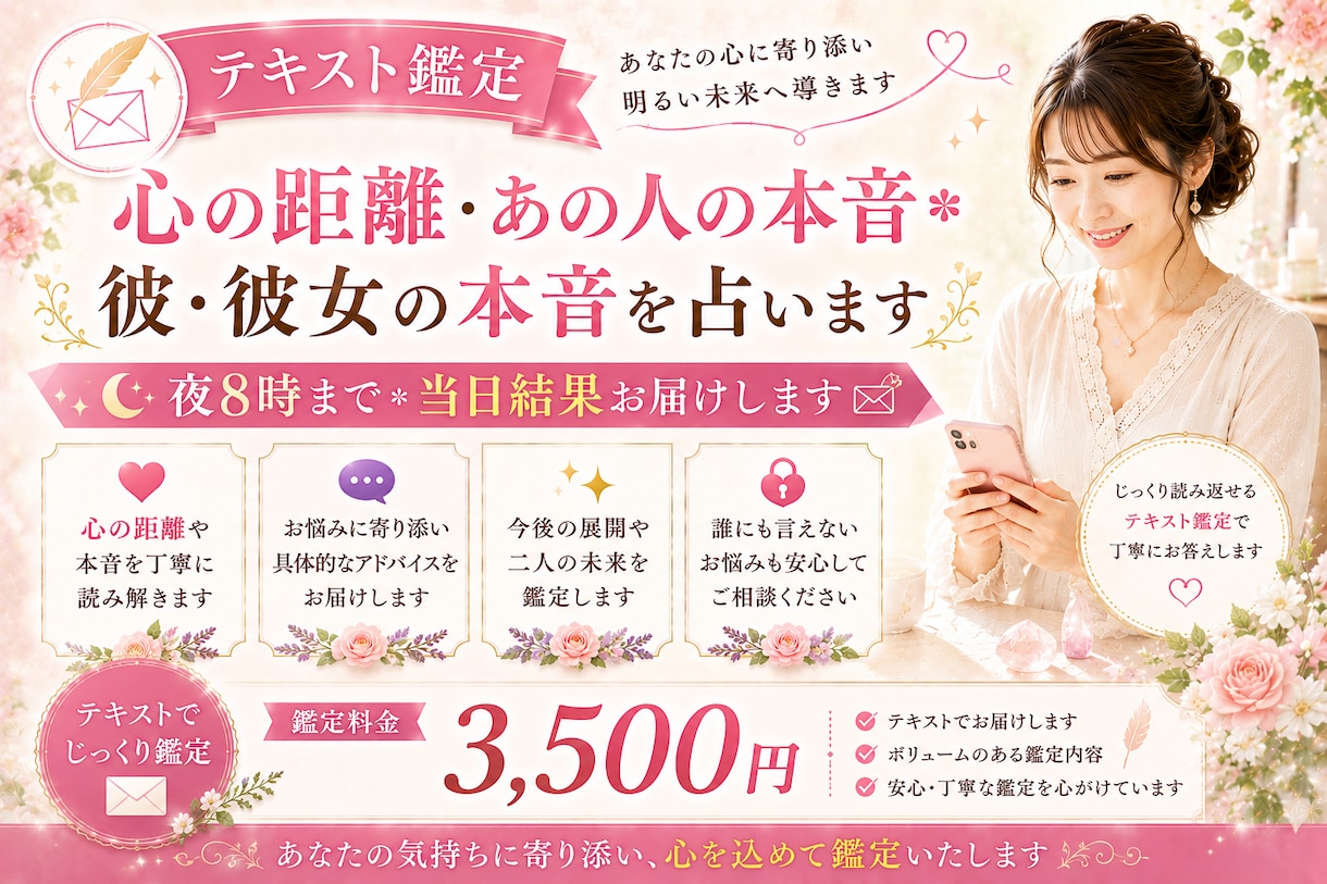 心の距離・あの人の本音＊彼・彼女の本音を占います 夜８時まで＊当日結果お届けします イメージ1
