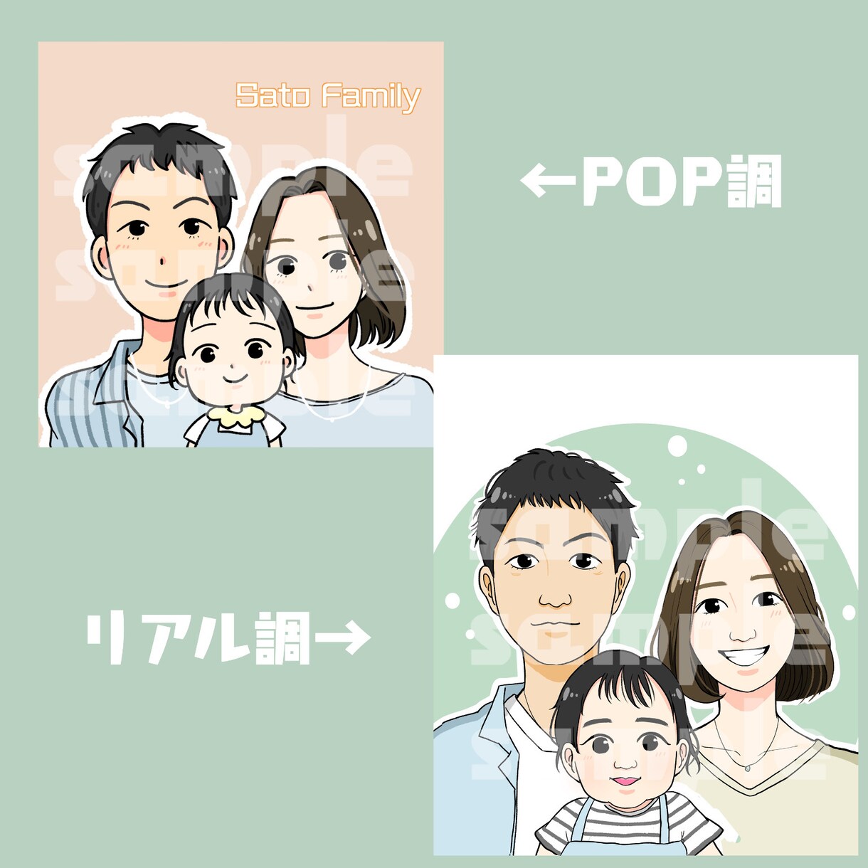 似顔絵描きます 写真を元に家族、カップルの似顔絵描きます。 イメージ2