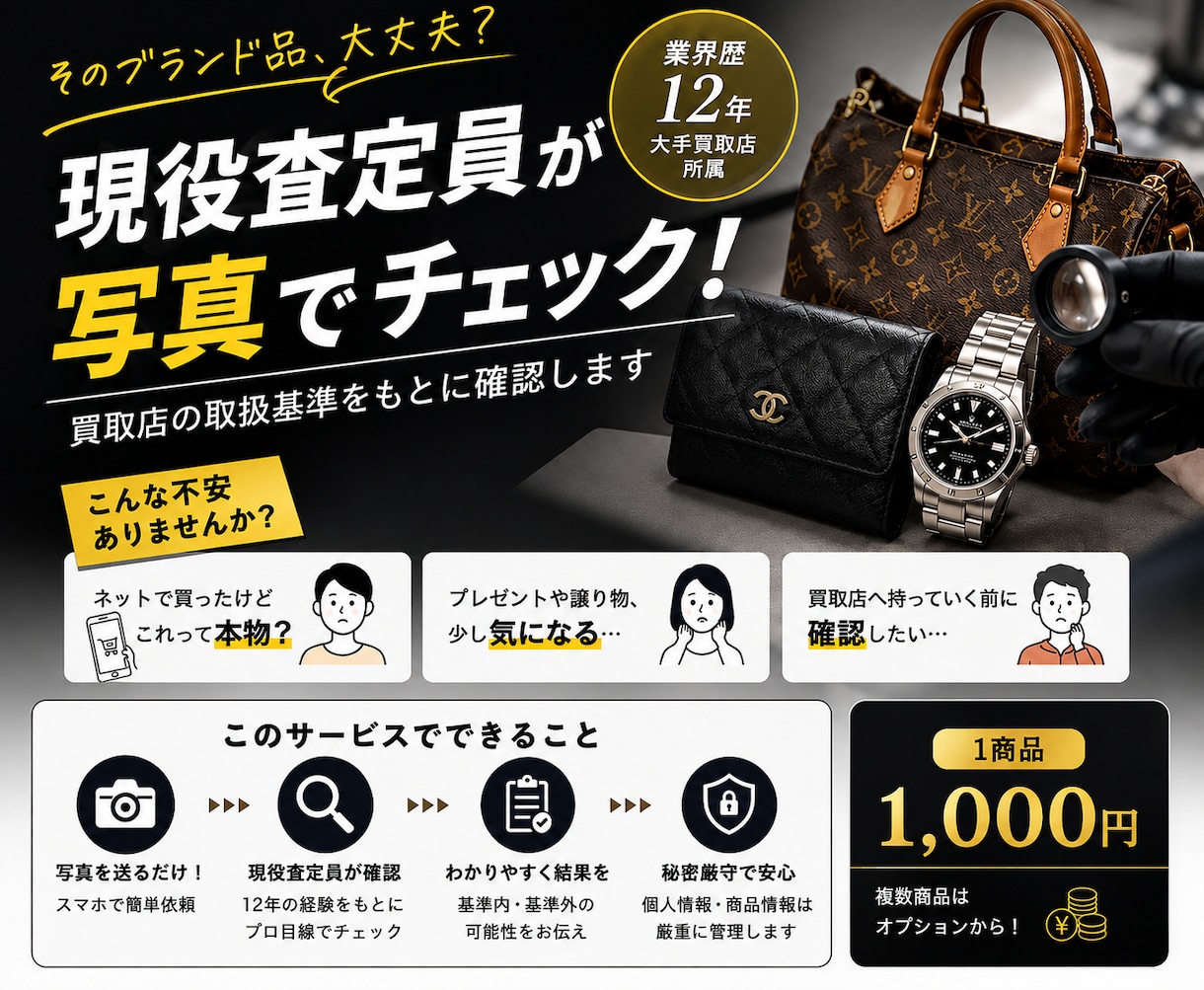 ブランド品を現役査定員が写真でチェックします 業界歴12年 大手買取店の現役査定員が写真からチェックします イメージ1