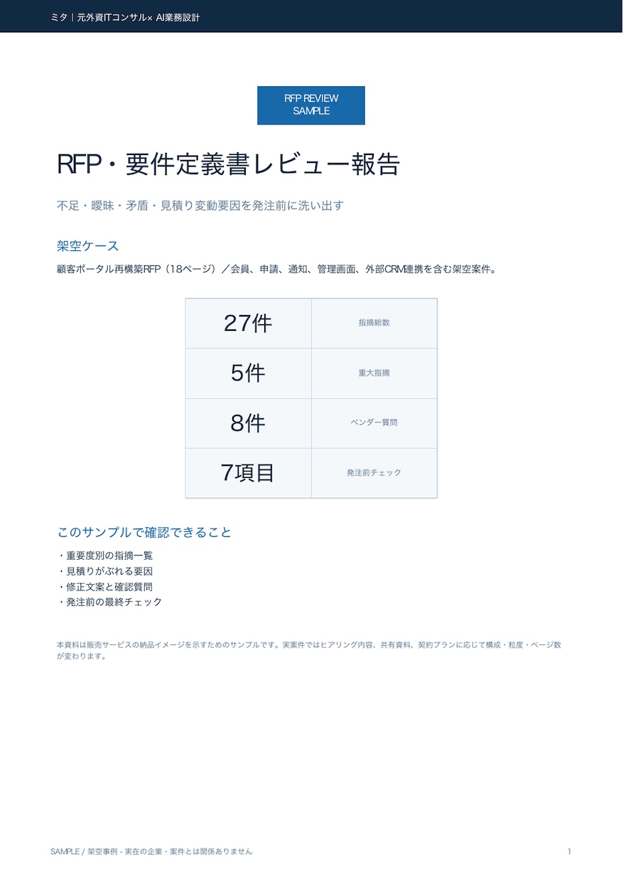 RFP・要件定義書を発注前にレビューします 不足・曖昧・見積りリスクを元外資ITコンサルが指摘 イメージ2
