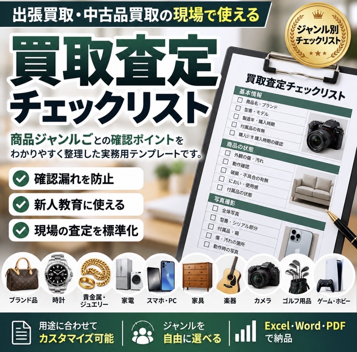 ジャンル別の買取査定チェックリストを作成します 商品ごとの確認漏れを防ぐ現場用チェックリスト イメージ1