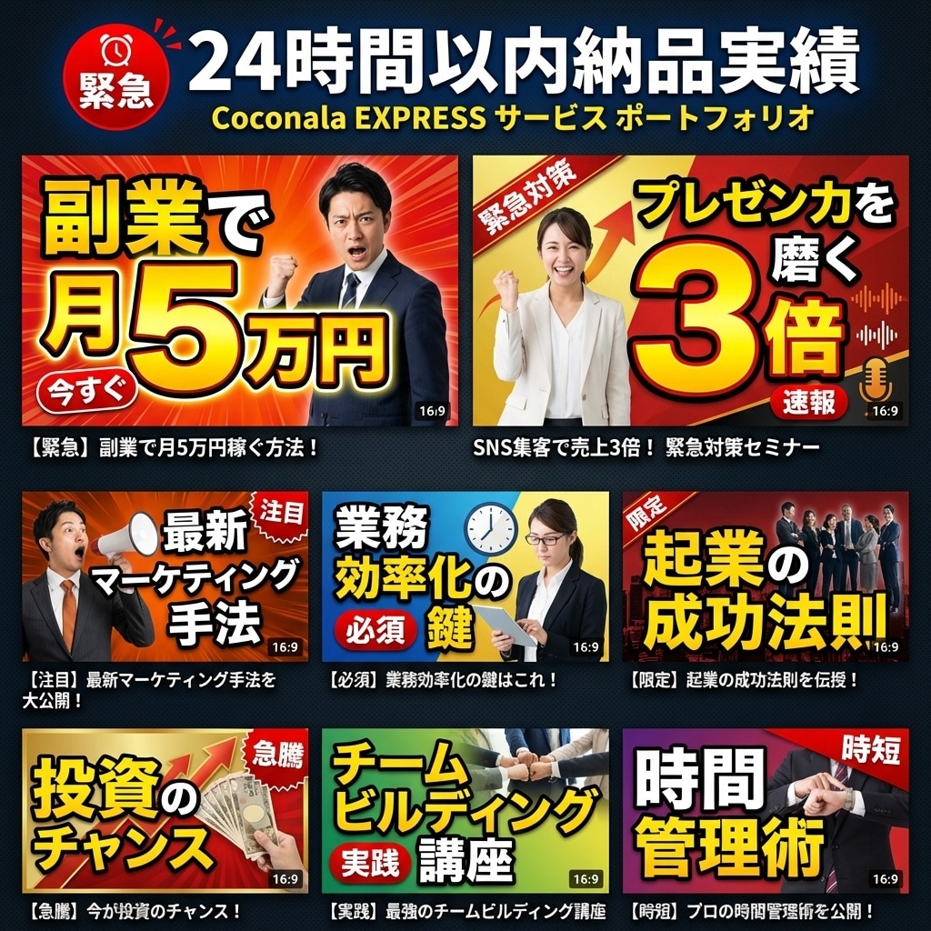 24時間特急サムネイル作成します 明日の投稿に間に合う!緊急対応の24時間特急サムネイル イメージ2