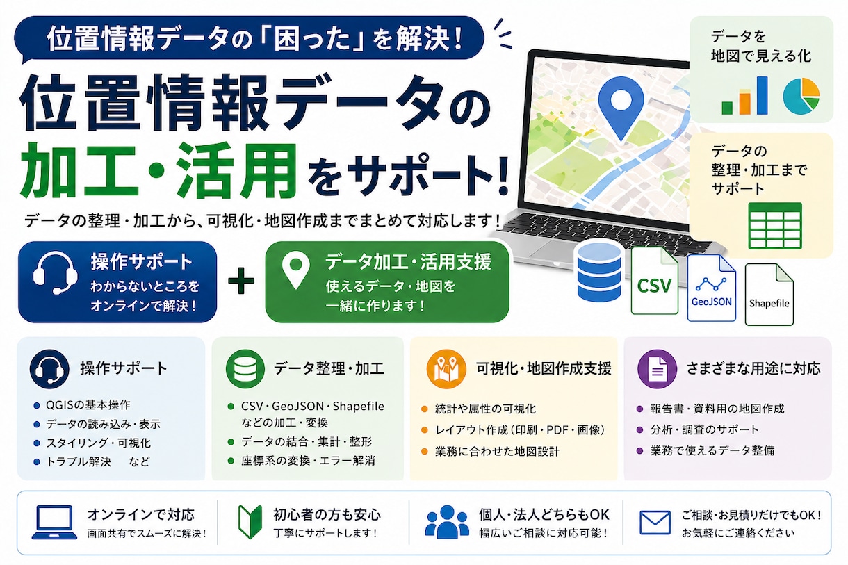 位置情報データ変換やGIS作業・導入全般手伝います そのまま使える地図・GISを納品します！ イメージ1