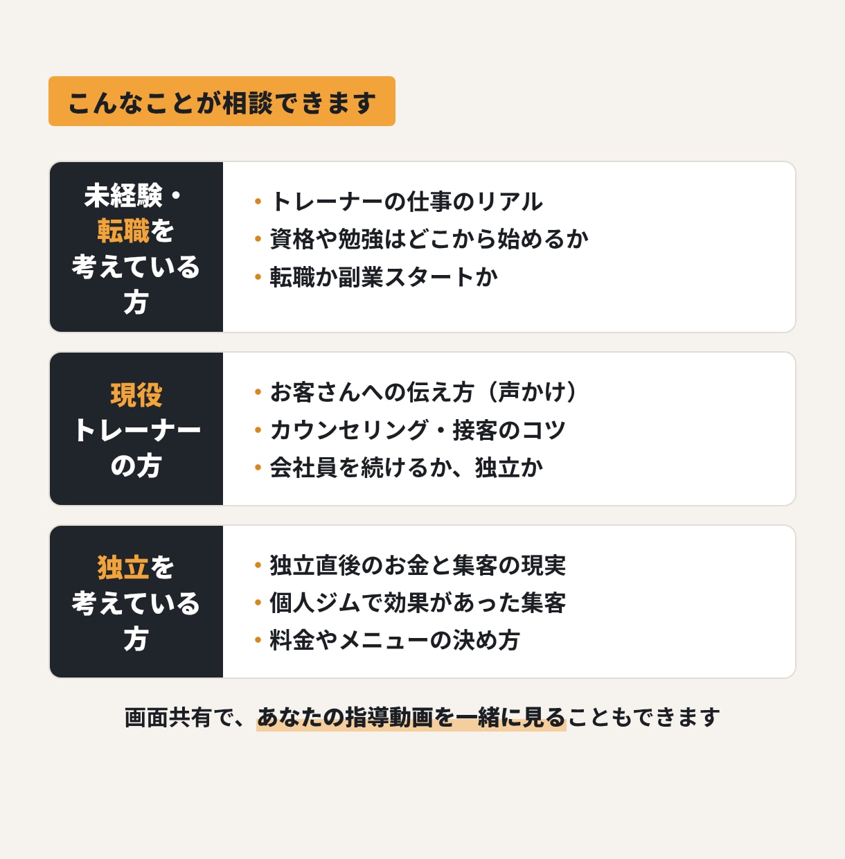 パーソナルトレーナーへの転職・独立の相談に乗ります 元営業マンから独立した現役ジム代表が本音で答えます イメージ4