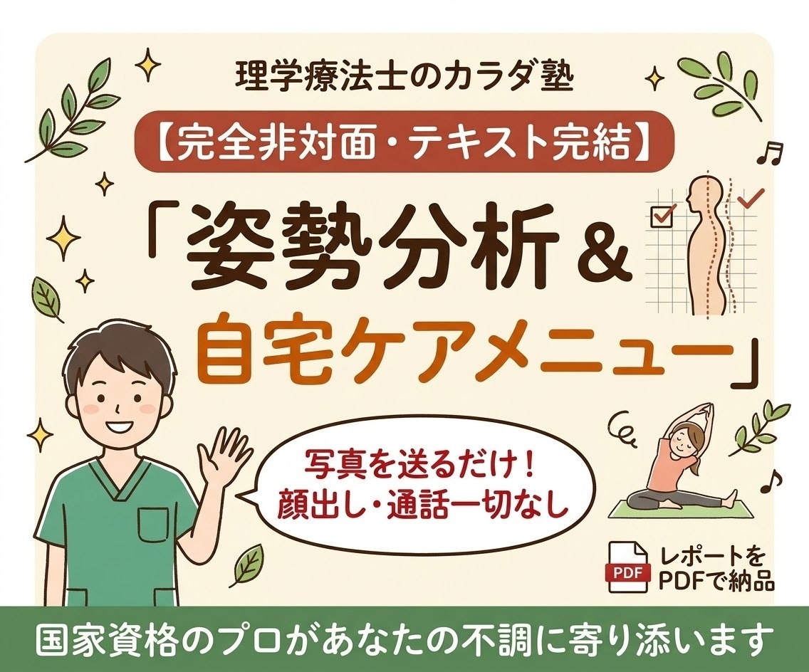 国家資格PTが姿勢分析＆専用メニューを作成します 完全非対面・通話なし！国家資格のプロが専用ケアを作成 イメージ1