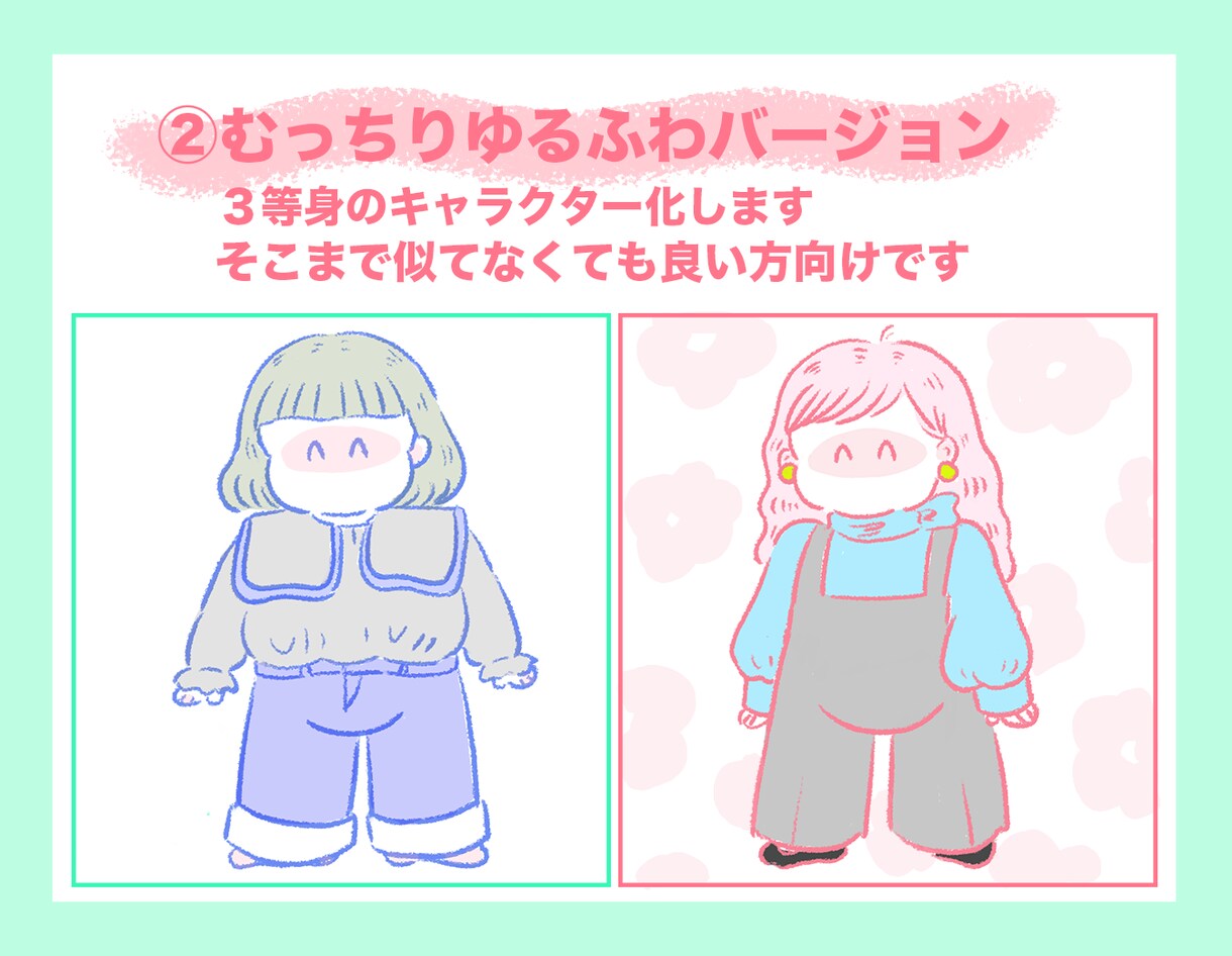 むっちりゆるかわいいキャラクターに変身させます 他にはない手描きイラストで、あなただけのアイコン作成します イメージ3