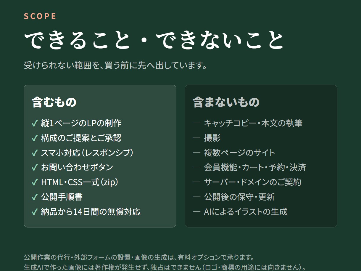 LP制作｜素材受領後5営業日〜で承ります スマホでも崩れなし　HTML・CSS一式を納品します イメージ5