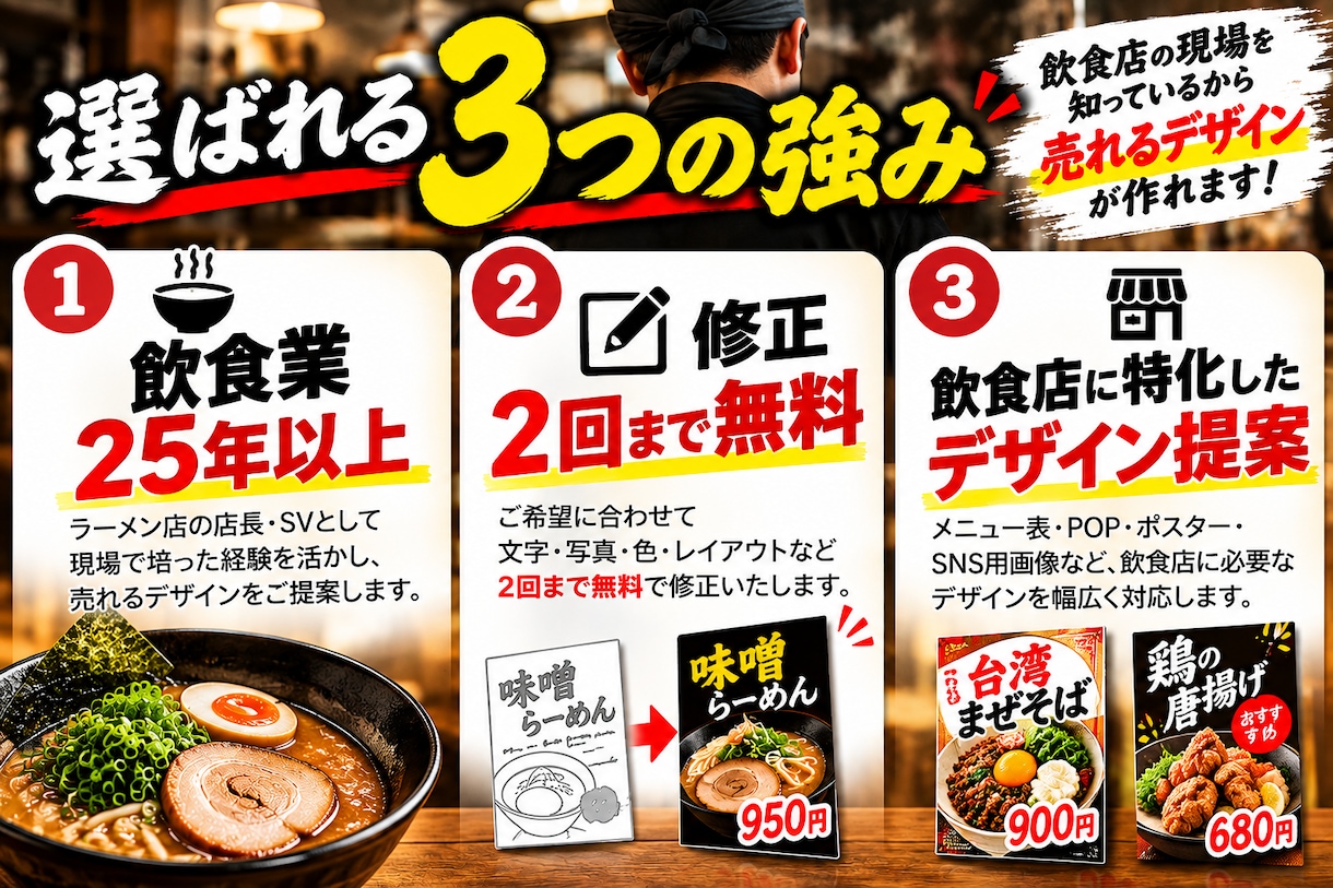 飲食店向けの目を引くPOPを作成します 飲食店の現場経験を活かして販促POPを制作 イメージ3