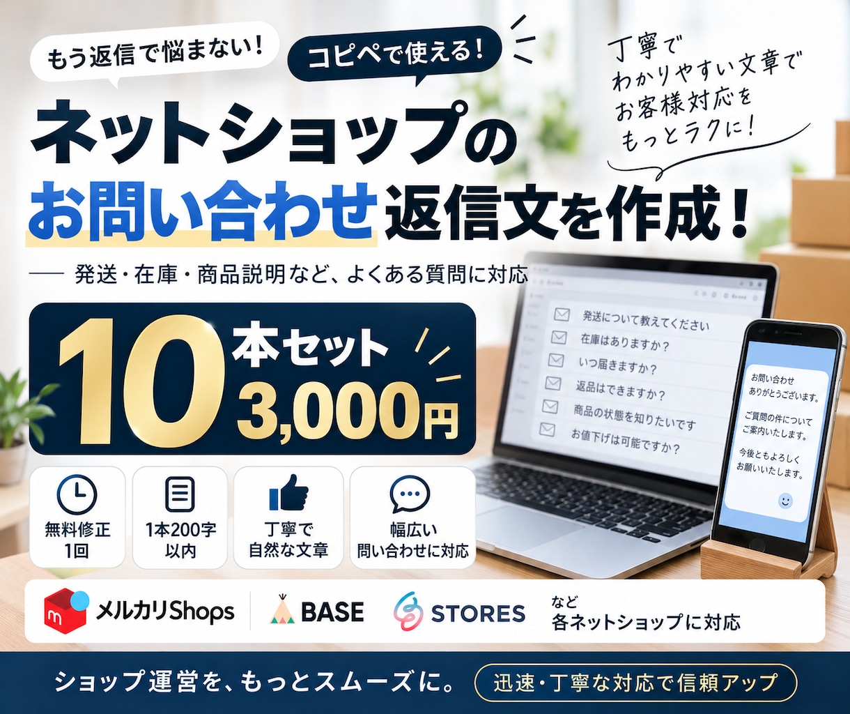 ネットショップの問い合わせ返信文を10本作成します 発送・在庫・お客様対応に！コピペで使える返信文 イメージ1