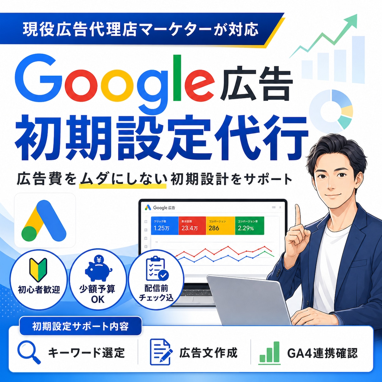 初心者歓迎｜Google広告の初期設定代行します 少額予算OK｜キーワード選定・広告文作成・CV計測をサポート イメージ1