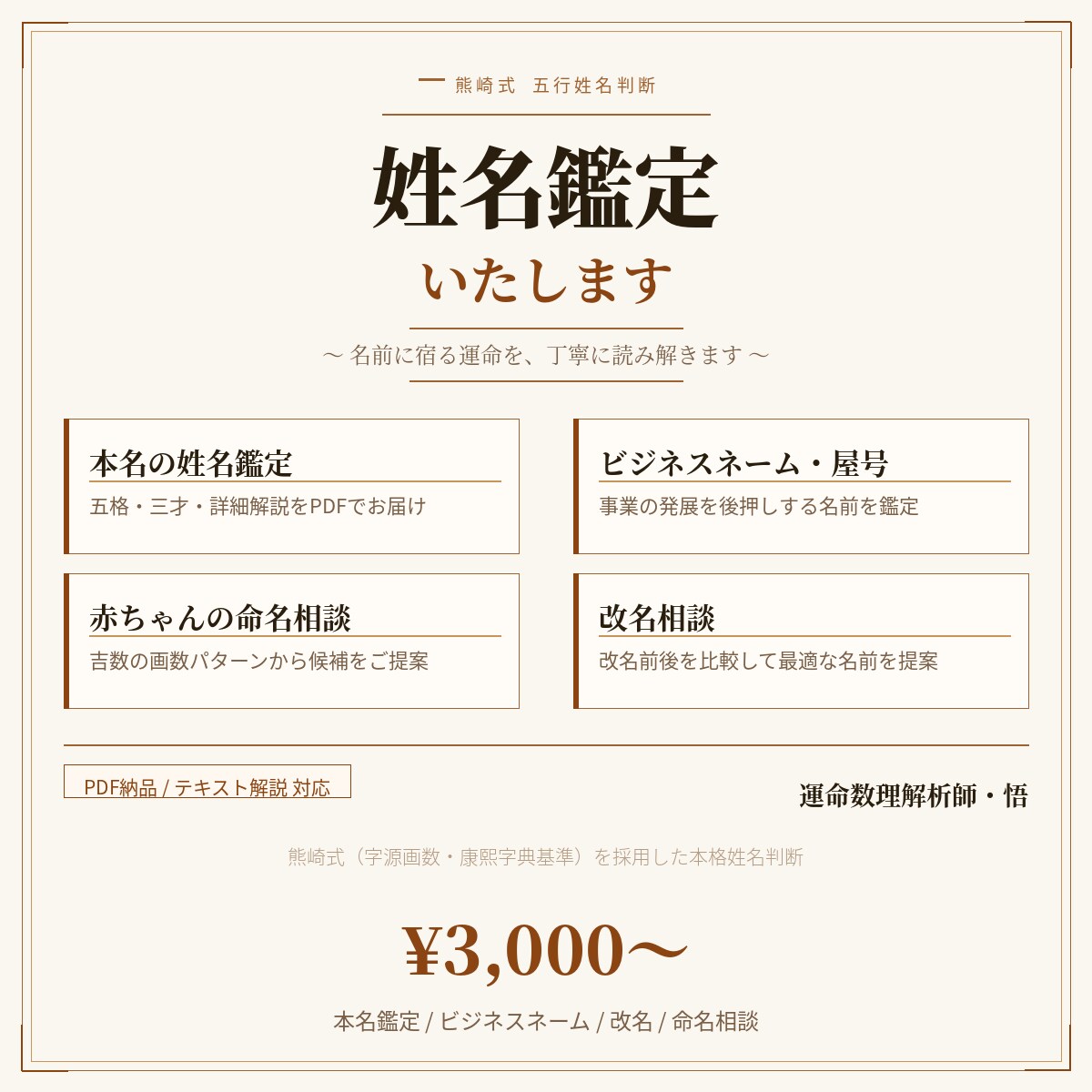 熊崎式で姓名鑑定いたします 名前に宿る運命を本格PDF鑑定書でお届け イメージ1