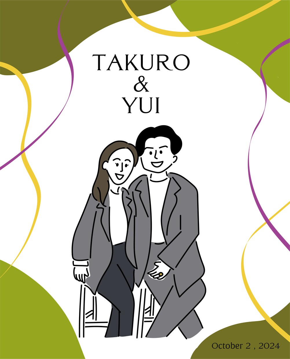 カップルイラスト描きます 想い出を彩るウェディングボードや記念日に♡ イメージ1
