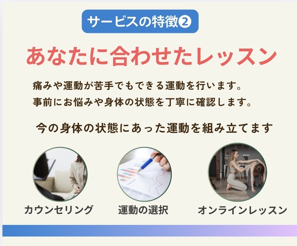 理学療法士があなた専用の運動レッスンを行います リハビリ/痛み改善/姿勢改善/個別運動/パーソナル行います イメージ3