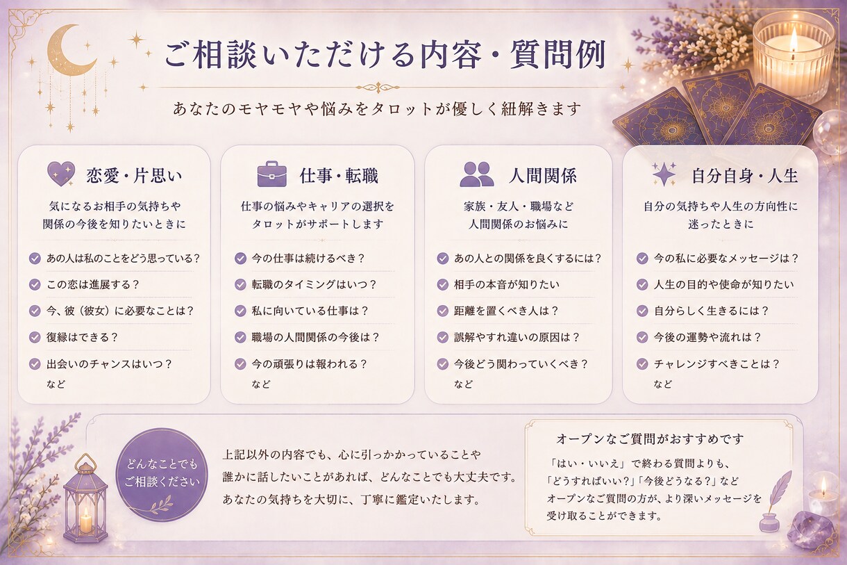 迷っている今の状況と次の一歩をタロットで占います モヤモヤを整理し、前向きな一歩を見つけます イメージ3