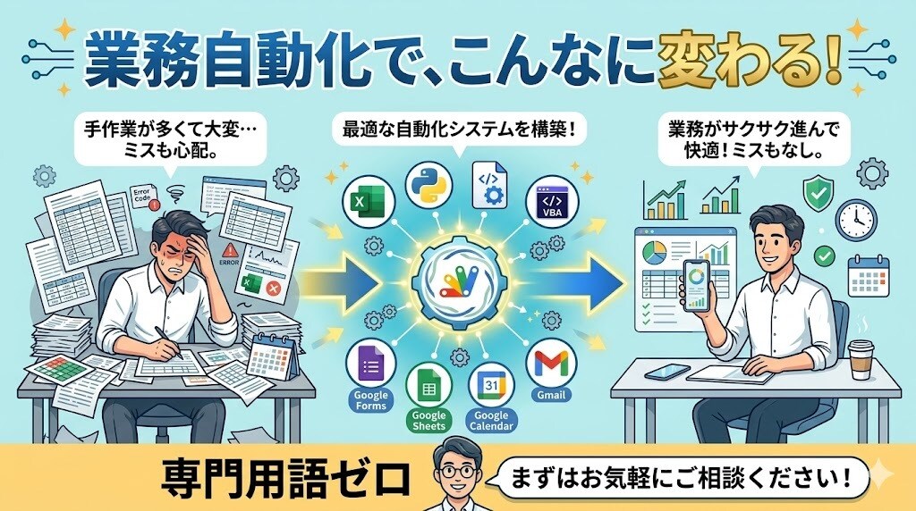 GASを用いてスプレッドシートの業務を自動化します エクセル、Gmail、定期実行、Gemini、アプリ化 イメージ1