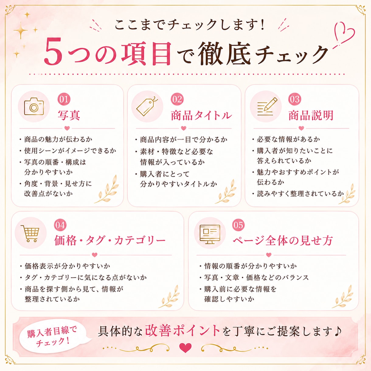 ハンドメイド商品ページ　相談＆改善します 取引評価1,000件以上｜販売経験からチェック イメージ3